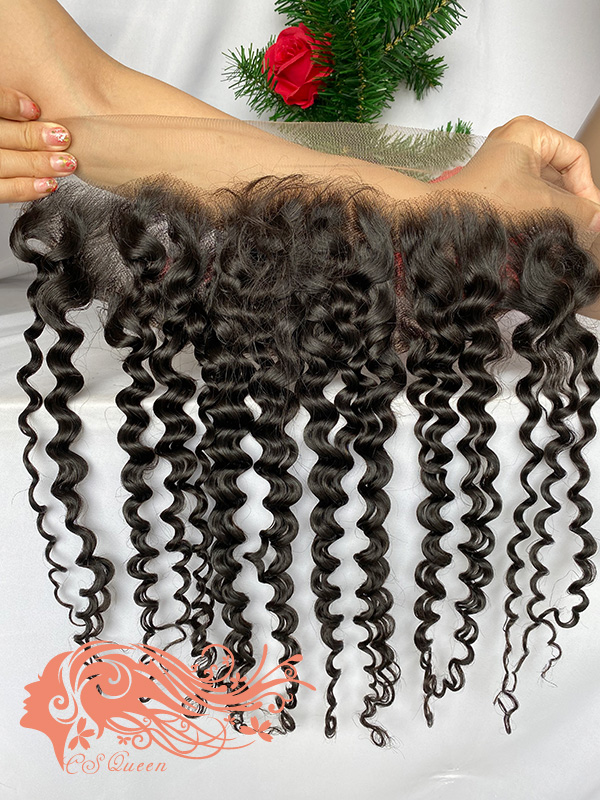 Csqueen Raw Natural Curly 13*4 Transparent lace Frontal 100% Human Hair - Click Image to Close